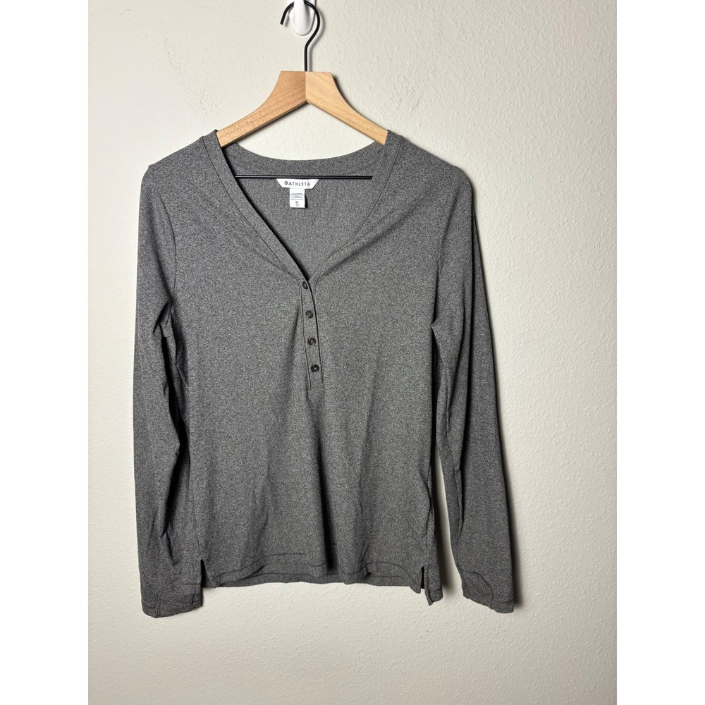 Athleta Uptempo Ribbed Henley Top Gray Long Sleeve XL 981737-01